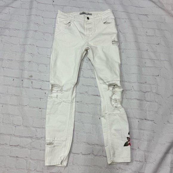 Zara Other - ZARA MAN Men's White Distressed skinny stretch Jeans floral appliqué size 32 GUC